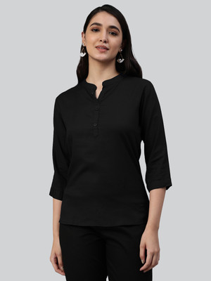 Lyra Casual Solid Women Black Top