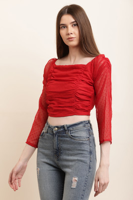 Oh Mi Dios Casual Solid Women Red Top