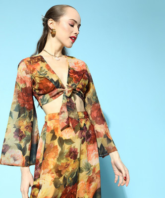 SASSAFRAS Casual Printed Women Brown Top