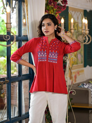 Juniper Casual Printed Women Red Top