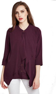 RARE Casual 3/4 Sleeve Solid Women Maroon Top