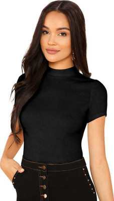 Maheshvi Casual Short Sleeve Solid Women Black Top