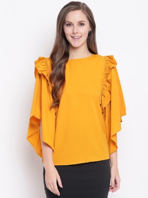 Hitashi Fashion Casual Solid Women Yellow Top