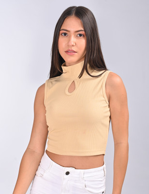 Mazegirl Casual Solid Women Beige Top