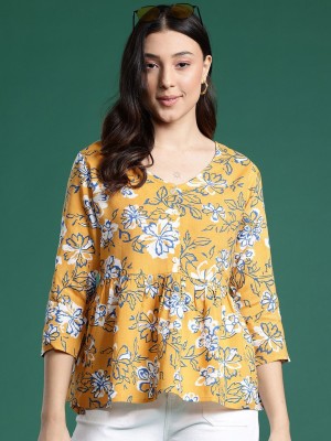 Dressberry Casual Printed Women Yellow Top