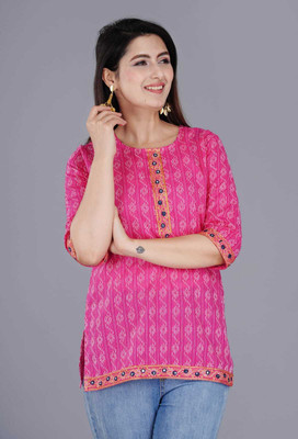 AK FUSION Casual Printed Women Pink Top