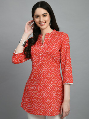 Meesan Women Printed A-line Kurta(Orange, White)