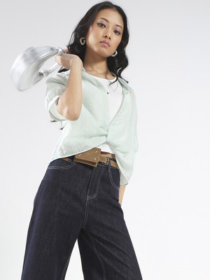 Sera Casual Solid Women Green Top