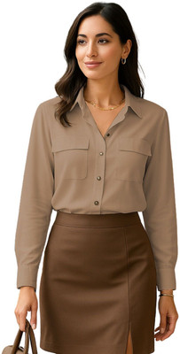 Leriya Fashion Casual Solid Women Brown Top