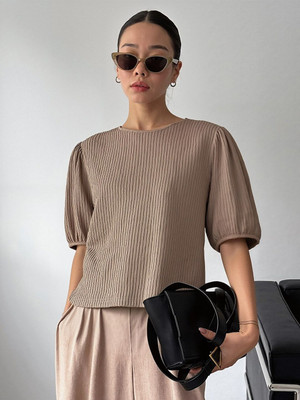 Dressberry Casual Self Design Women Brown Top