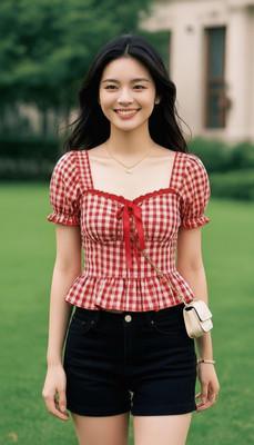 QUINTESSENTIALS Casual Checkered Women Red Top