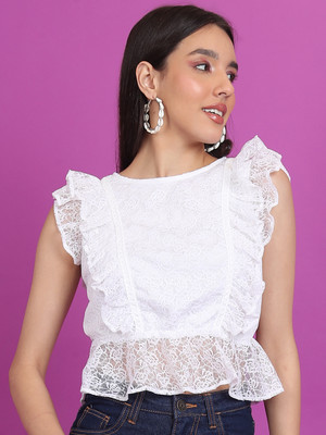 Tokyo Talkies Casual Solid Women White Top
