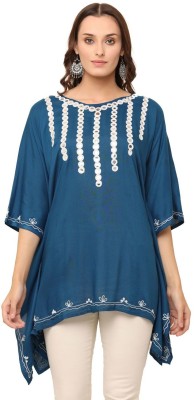 SAAKAA Casual Embroidered Women Blue Top