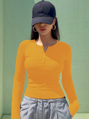 NAVYANKAA Casual Solid Women Yellow Top