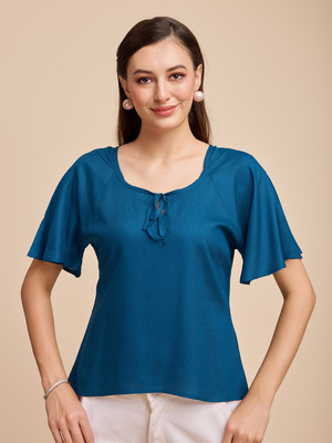 METRONAUT Casual Solid Women Blue Top