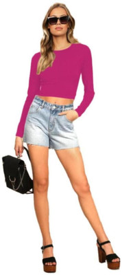 THEBLAZZEE Casual Solid Women Pink Top