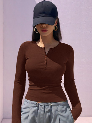 NAVYANKAA Casual Solid Women Brown Top