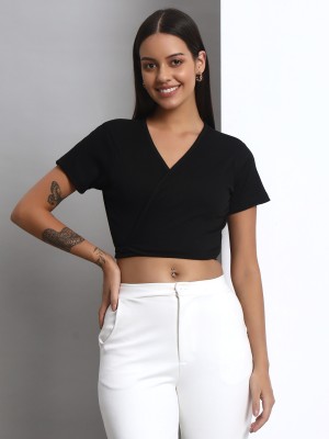 Q-Rious Casual Solid Women Black Top