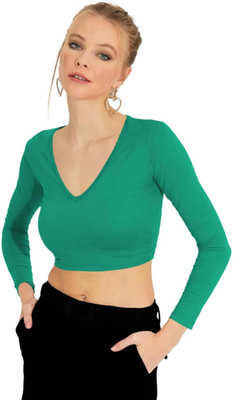 THE BLAZZE Casual Solid Women Green Top