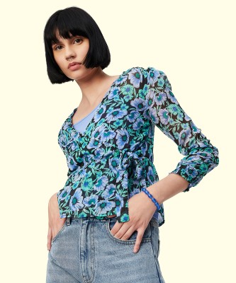 MAX Casual Printed Women Black, Light Blue, Light Green Top