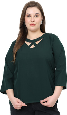 MASSIDESIGN Casual Solid Women Dark Green Top