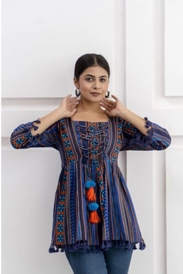 MERAAKI FASHION Casual Printed Women Blue Top