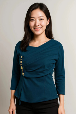 ZESHA CREATION Casual Solid Women Blue Top