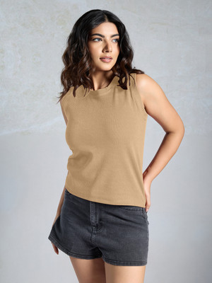 Dressberry Casual Solid Women Beige Top