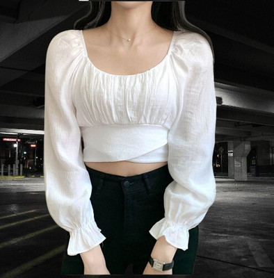 HouseOfCommon Casual Solid Women White Top