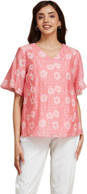 Fabindia Party Printed Women Pink Top