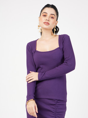 SASSAFRAS Casual Self Design Women Purple Top