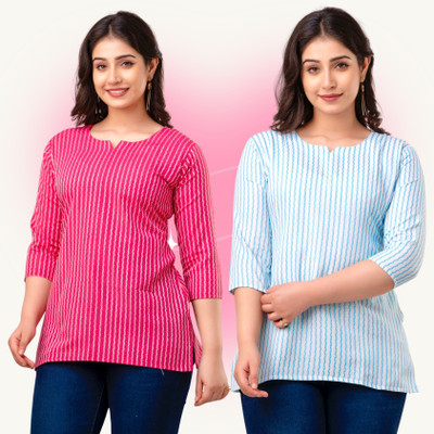 VROEGER Casual Printed Women Pink, Blue Top