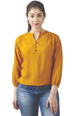 himanc Casual Solid Women Yellow Top