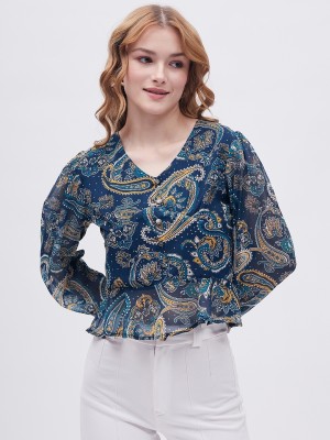 Divinelove Casual Printed Women Dark Blue Top