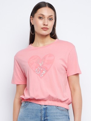 MADAME Casual Embellished Women Pink Top