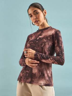 PANIT Casual Tie & Dye Women Brown Top