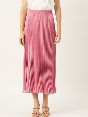 her by invictus Solid Women Flared Pink Skirt