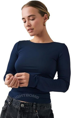 SIGHTBOMB Party Solid Women Dark Blue Top