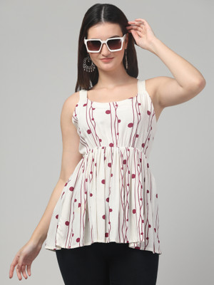 clobug Casual Printed Women White Top
