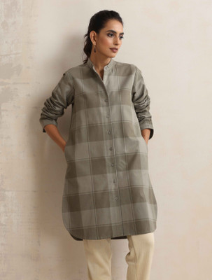 TrueBrowns Casual Checkered Women Green Top