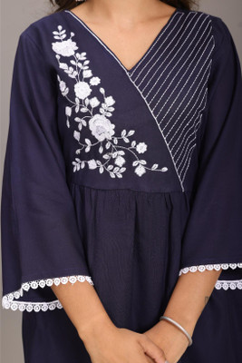 SHREE SHYAM FASHION Women Printed A-line Kurta(Dark Blue)