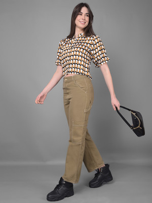 CRIMSOUNE CLUB Casual Printed Women Brown, Black Top