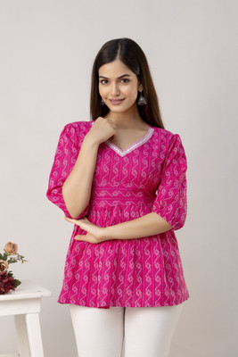 UNIFYFASHION Casual Printed Women Pink Top