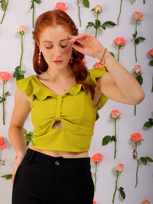 Freehand by The Indian Garage Co. Casual Solid Women Green Top