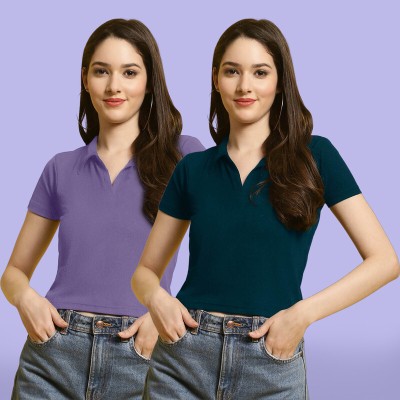 METRONAUT Casual Solid Women Purple, Dark Green Top