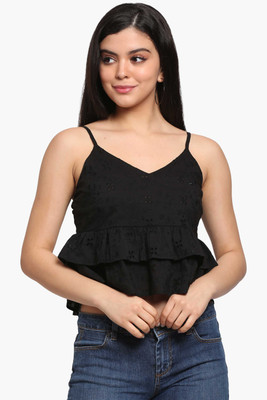 Fiorenza Party Solid Women Black Top
