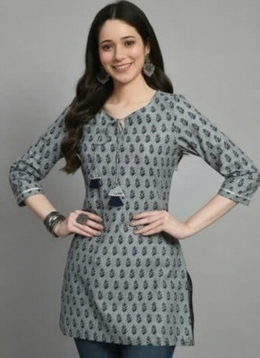 FANCIFY Women Floral Print Straight Kurta(Grey)