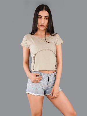 french crown Casual Self Design Women Beige Top