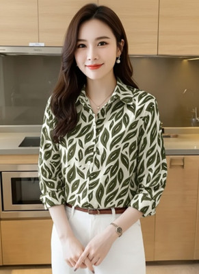 Leriya Fashion Casual Printed Women Green Top