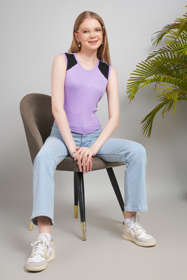 Zicada Casual Color Block Women Purple Top